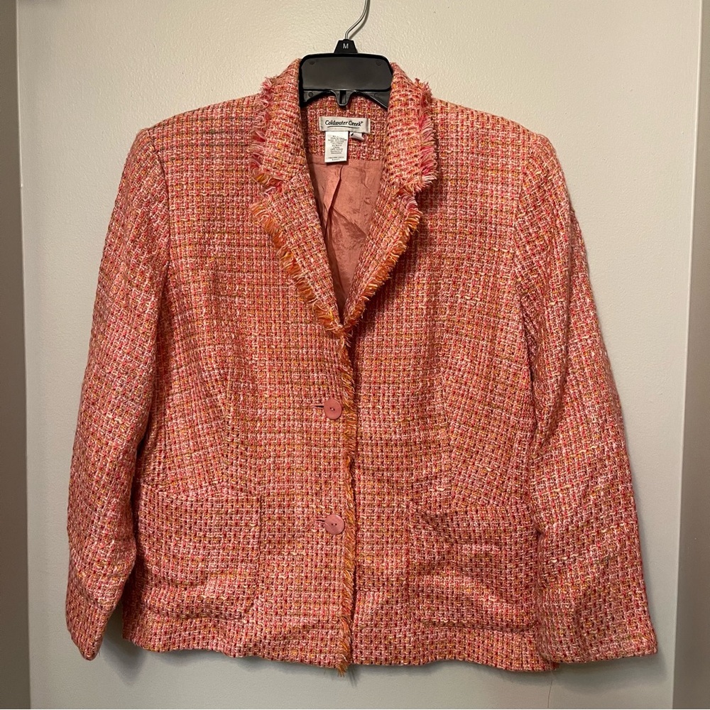 Coldwater Creek Pink Tweed Women's jacket spring transitional blazer EUC 14‎